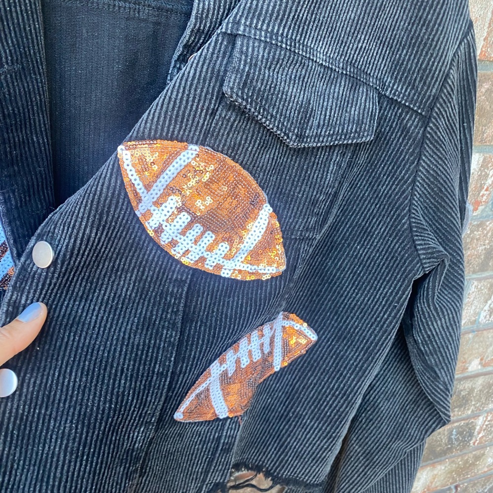 BiBi Black Corduroy Jacket with Football Patches - Picture 4 of 4